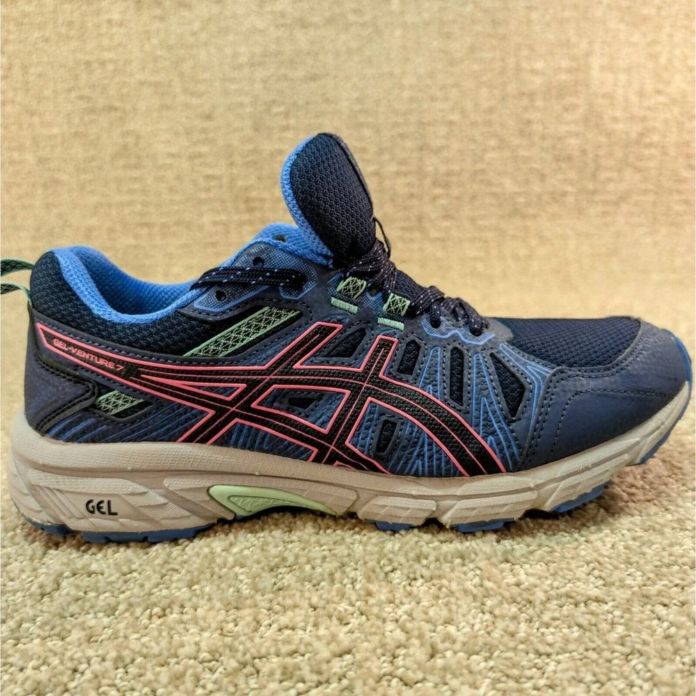 Asics Shoes Gel Venture 7 Womens Running Sneakers Blue Pink D12A476